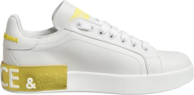 Dolce & Gabbana Witte Gele Leren Lage Sneakers
