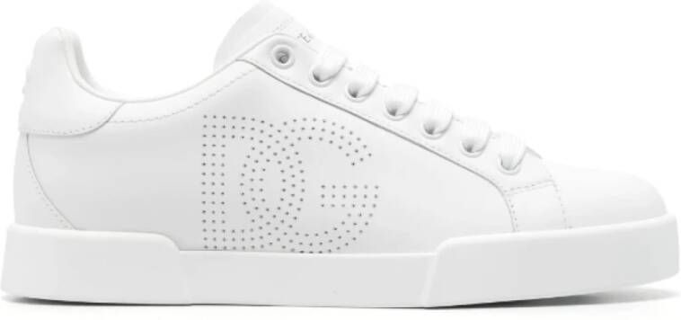 Dolce & Gabbana Witte Geperforeerde Logo Leren Sneakers