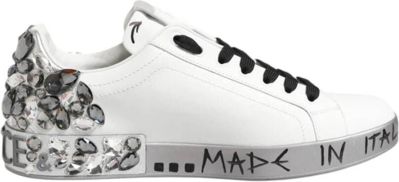 Dolce & Gabbana Witte Kristal Logo Portofino Sneakers