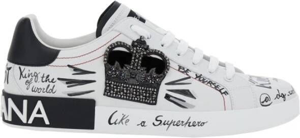 Dolce & Gabbana Portofino Leren Sneakers met Borduurwerk Multicolor Heren
