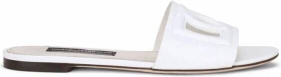 Dolce & Gabbana Witte Leren Logo Detail Platte Schoenen