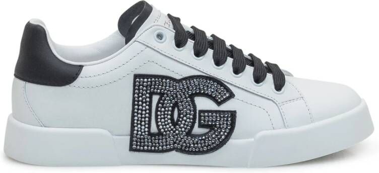 Dolce & Gabbana Witte Leren Rhinestone Sneakers