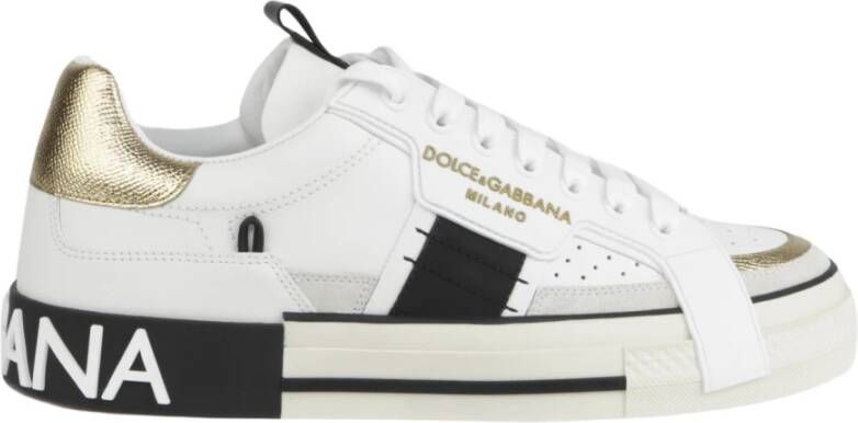 Dolce & Gabbana Witte en gouden leren Custom 2.Zero lage sneakers White Heren