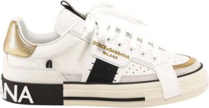 Dolce & Gabbana Witte Leren Sneakers met Gemetalliseerde Profielen Wit Heren
