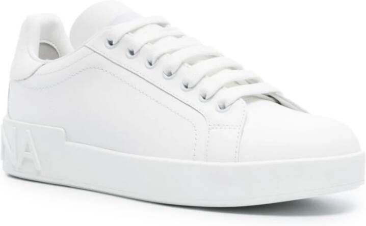 Dolce & Gabbana Witte Leren Sneakers met Ingegraveerd Logo White Dames