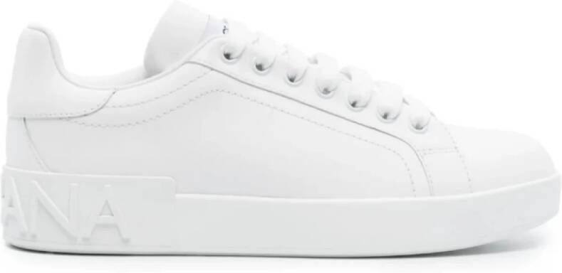 Dolce & Gabbana Witte Leren Sneakers met Ingegraveerd Logo White Dames