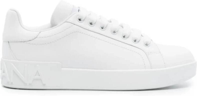 Dolce & Gabbana Witte Leren Sneakers met Ingegraveerd Logo White