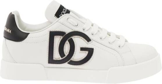 Dolce & Gabbana Witte Leren Sneakers Ronde Neus Vetersluiting White Dames