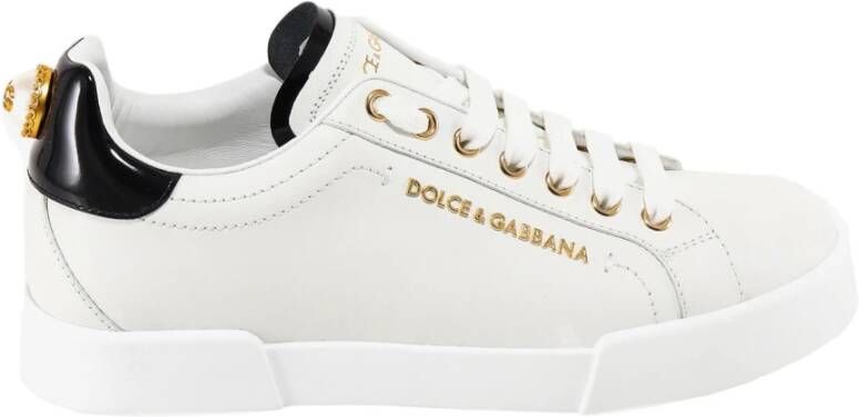 Dolce & Gabbana Witte Leren Sneakers met Metalen Logo White Dames