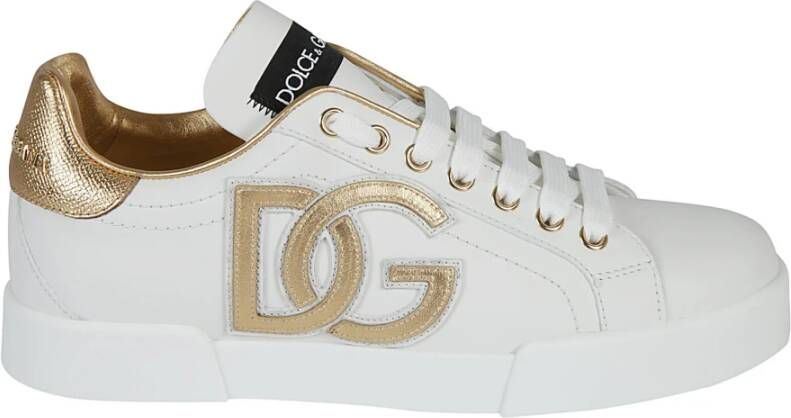 Dolce & Gabbana Portofino sneaker van kalfsleer met lamsleren details en logo