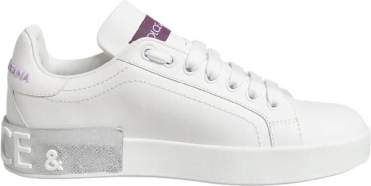 Dolce & Gabbana Witte Paarse Leren Lage Sneakers