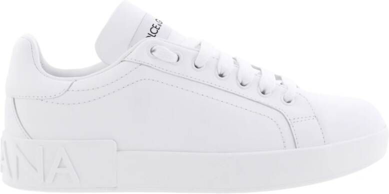 Dolce & Gabbana Witte Leren Sneakers met Ingegraveerd Logo White Dames