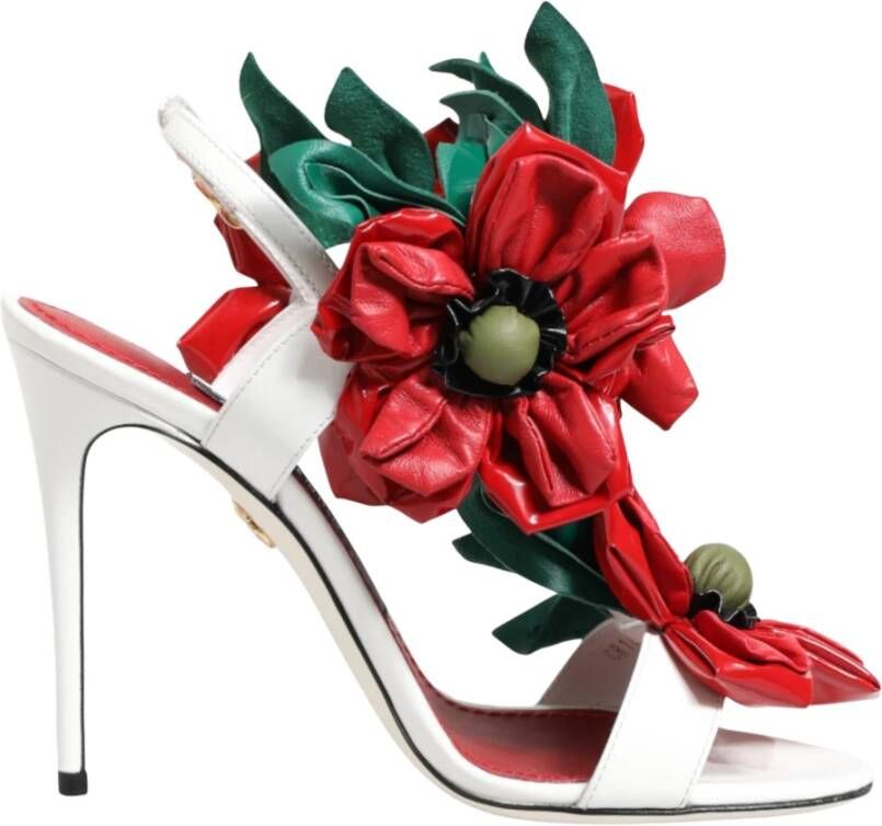 Dolce & Gabbana Witte Rode Bloe Hakken Sandalen