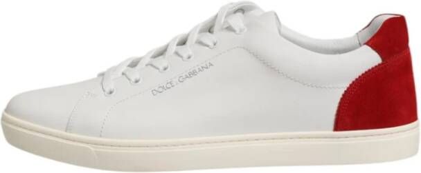 Dolce & Gabbana Witte Rode Leren Lage Sneakers