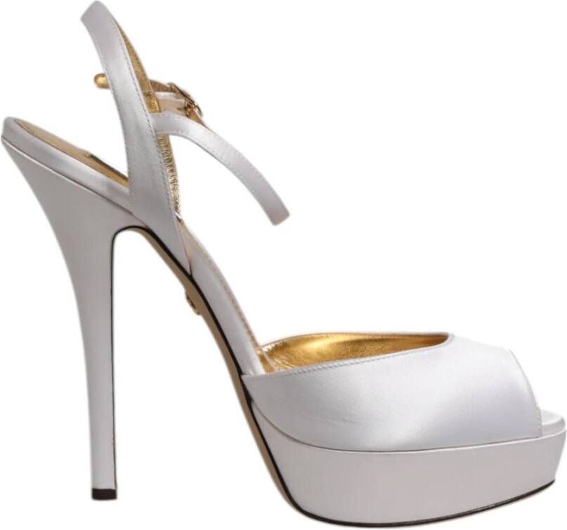 Dolce & Gabbana Witte Satijnen Plateauhakken Sandalen