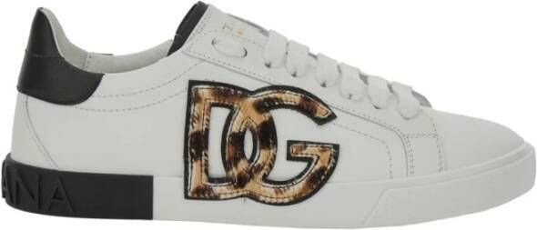 Dolce&Gabbana Low-Top Sneakers Calfskin Sneakers With Bold Logo Print in wit