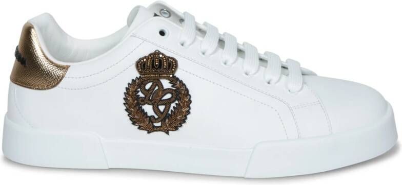 Dolce & Gabbana Witte Sneakers met Gouden Leeuwenpatch
