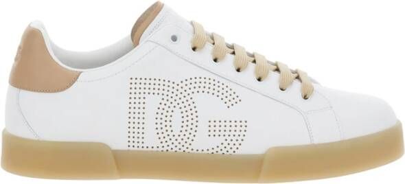 Dolce & Gabbana Witte Beige Leren Sneakers Portofino White Heren