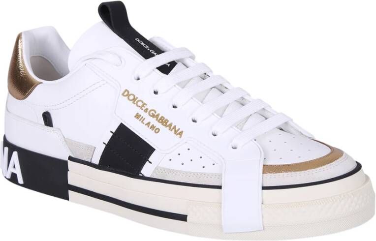 Dolce & Gabbana Witte Sneakers Metallic Inzetstukken Rubberen Zool White Heren