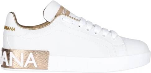 Dolce & Gabbana Portofino Sneakers Dolce Gabbana Gold Dust Leather Beige Dames