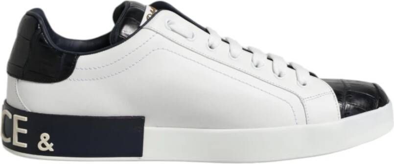 Dolce & Gabbana Witte Zwarte Leren Portofino Sneaker Schoenen