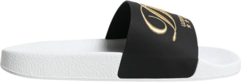 Dolce & Gabbana Witte Zwarte Leren Sandalen Strandkleding Schoenen