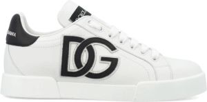Dolce & Gabbana Witte Zwarte Portofino Leren Sneakers Wit Dames