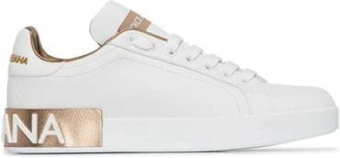 Dolce & Gabbana Portofino Sneakers Dolce Gabbana Gold Dust Leather Beige Dames
