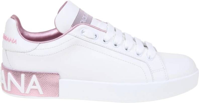 Dolce & Gabbana Witte Roze Leren Sneakers Aw24 Multicolor Dames