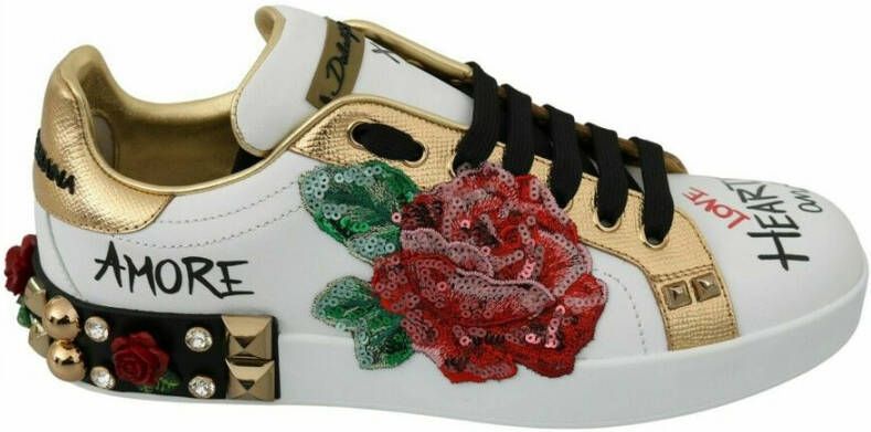 Dolce & Gabbana Witte Rozen Sequined Crystal Sneakers Multicolor Dames