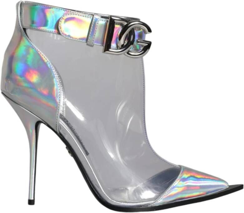 Dolce & Gabbana Zilveren Iridescent PVC Enkellaarzen met Gesp
