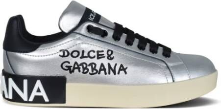 Dolce & Gabbana Zilveren Leren Sneakers Gray Heren