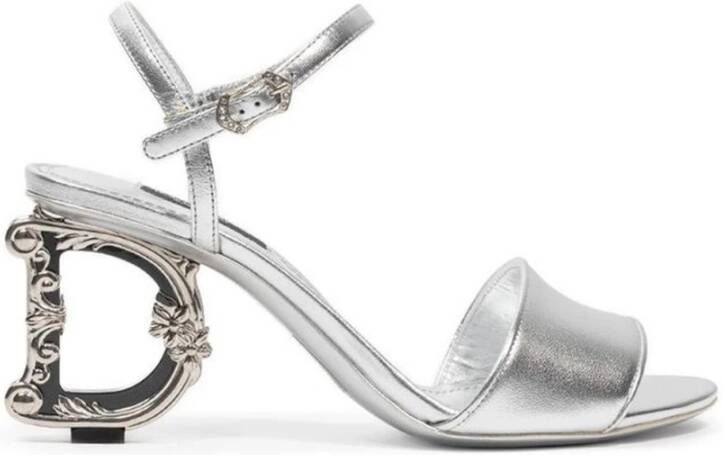 Dolce & Gabbana Zilveren Leren Strappy Sandaal Gray Dames
