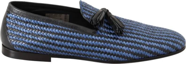 Dolce & Gabbana Zwart Blauw Geweven Leren Loafers Multicolor Heren