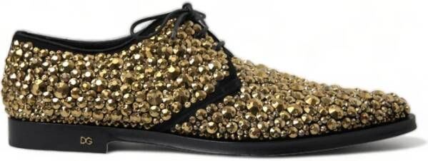 Dolce & Gabbana Zwart Goud Versierde Derby Jurkschoenen Yellow Heren