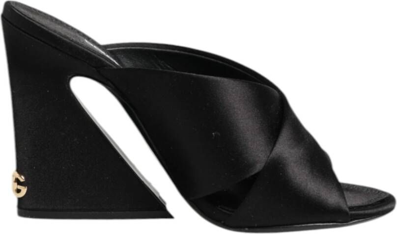 Dolce & Gabbana Zwart Logo Keira Satin Slides Schoenen