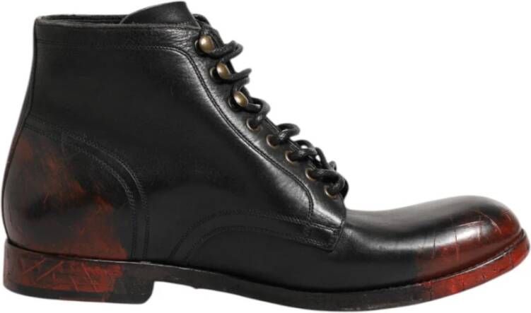 Dolce & Gabbana Zwart Rood Veterschoenen Enkellaarsjes