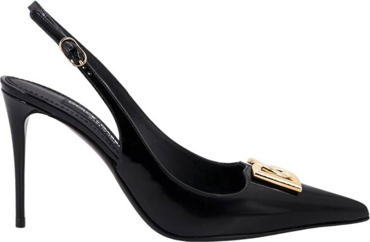 Dolce & Gabbana Glanzend Leren Slingback Pumps met Gouden Metalen DG Monogram Black Dames