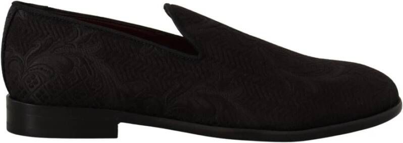 Dolce & Gabbana Zwarte Bloemen Brokaat Slippers Loafers Schoenen Black Heren