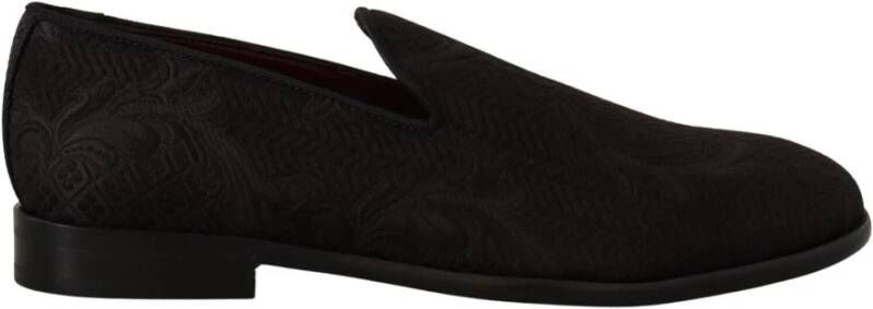 Dolce & Gabbana Zwarte Bloemen Brokaat Slippers Loafers Schoenen