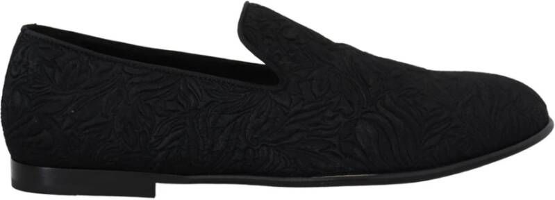 Dolce & Gabbana Zwarte Bloemen Jacquard Loafers met Leren Zolen Black Heren