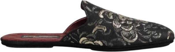 Dolce & Gabbana Zwarte Bloe Jacquard Slides Schoenen