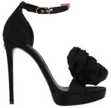 Dolce & Gabbana Zwarte Bloemen Platform Sandalen Black Dames