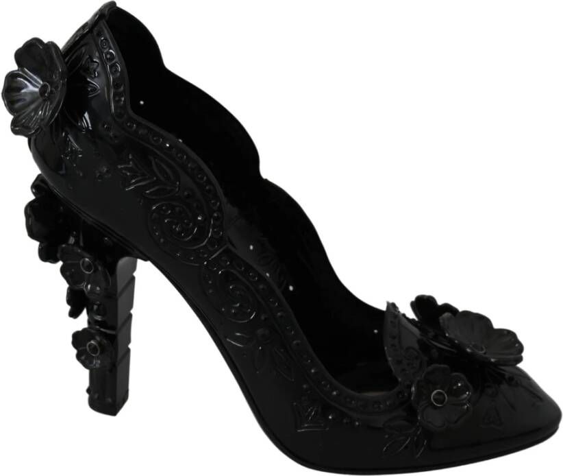 Dolce & Gabbana Floral Crystal Assepoester hakken schoenen Zwart Dames