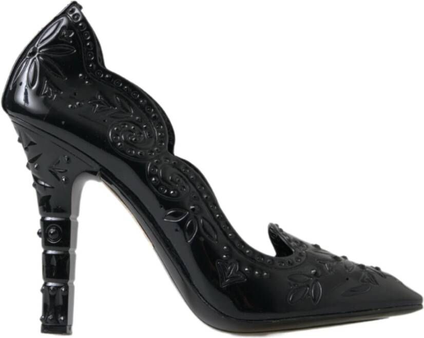 Dolce & Gabbana Black Crystal Floral CINDERELLA Heels Shoes - Foto 2