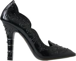 Dolce & Gabbana Black Crystal Floral CINDERELLA Heels Shoes