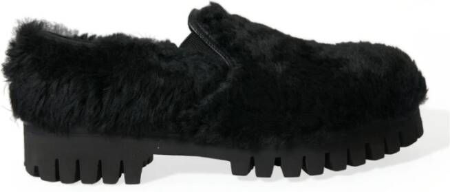 Dolce & Gabbana Zwarte Bont Leren Loafers Jurkschoenen Black Heren