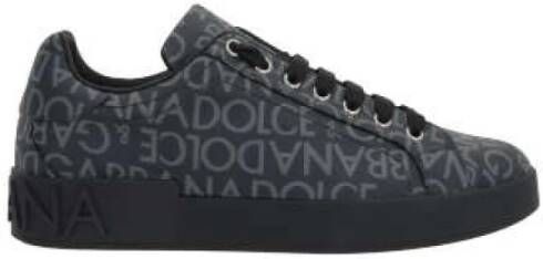 Dolce & Gabbana Zwarte Canvas Lage Sneakers met Logo Jacquard Black Heren