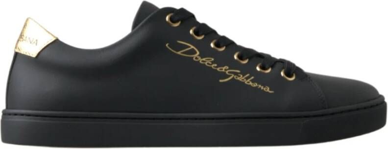 Dolce & Gabbana Zwarte en Gouden Leren Klassieke Sneakers Black Dames