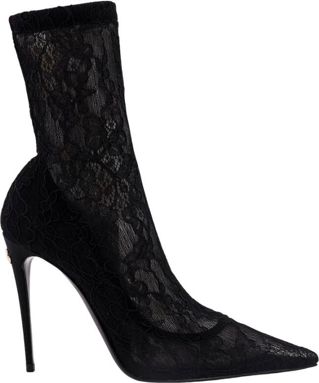 Dolce & Gabbana Zwarte Enkellaarsjes met Stiletto Hak Black Dames